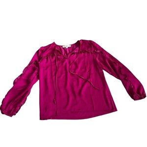 Loft - Womens Fuchsia Ruffled Long Sleeve Top Sz. PS